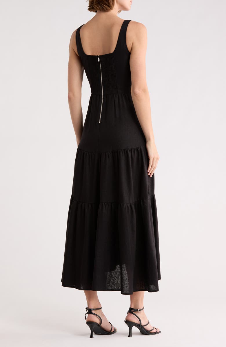 DKNY Square Neck Fit and Flare Midi Dress, Alternate, color, Black