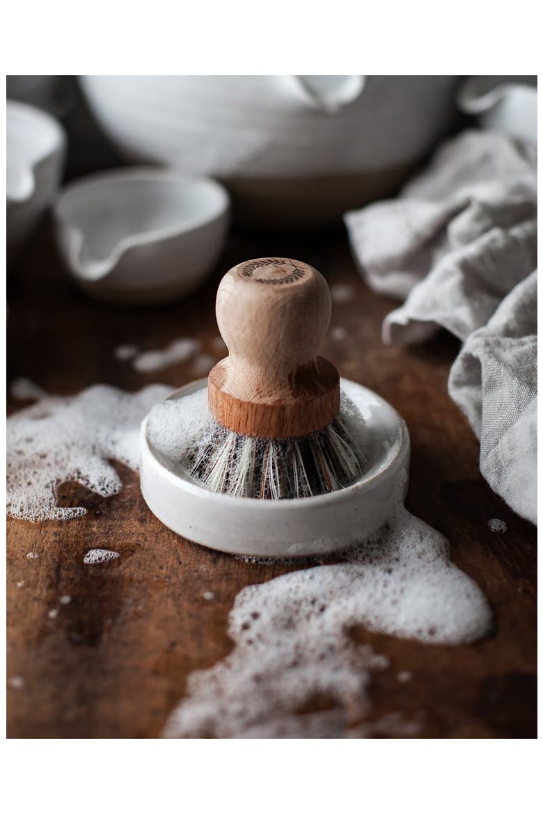 Laurel Scrubbing Brush & Ceramic Holder, Main, color, BROWN