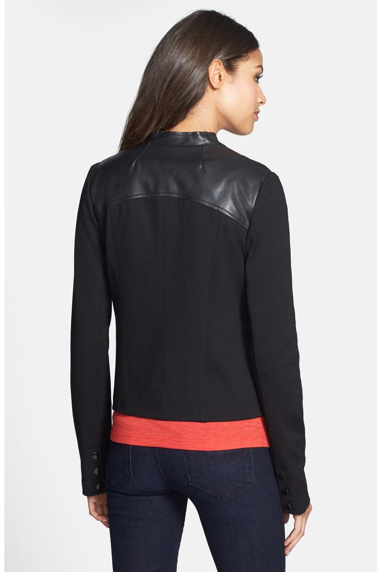 'Lincoln' Faux Leather Drape Front Jacket, Alternate, color, BLACK