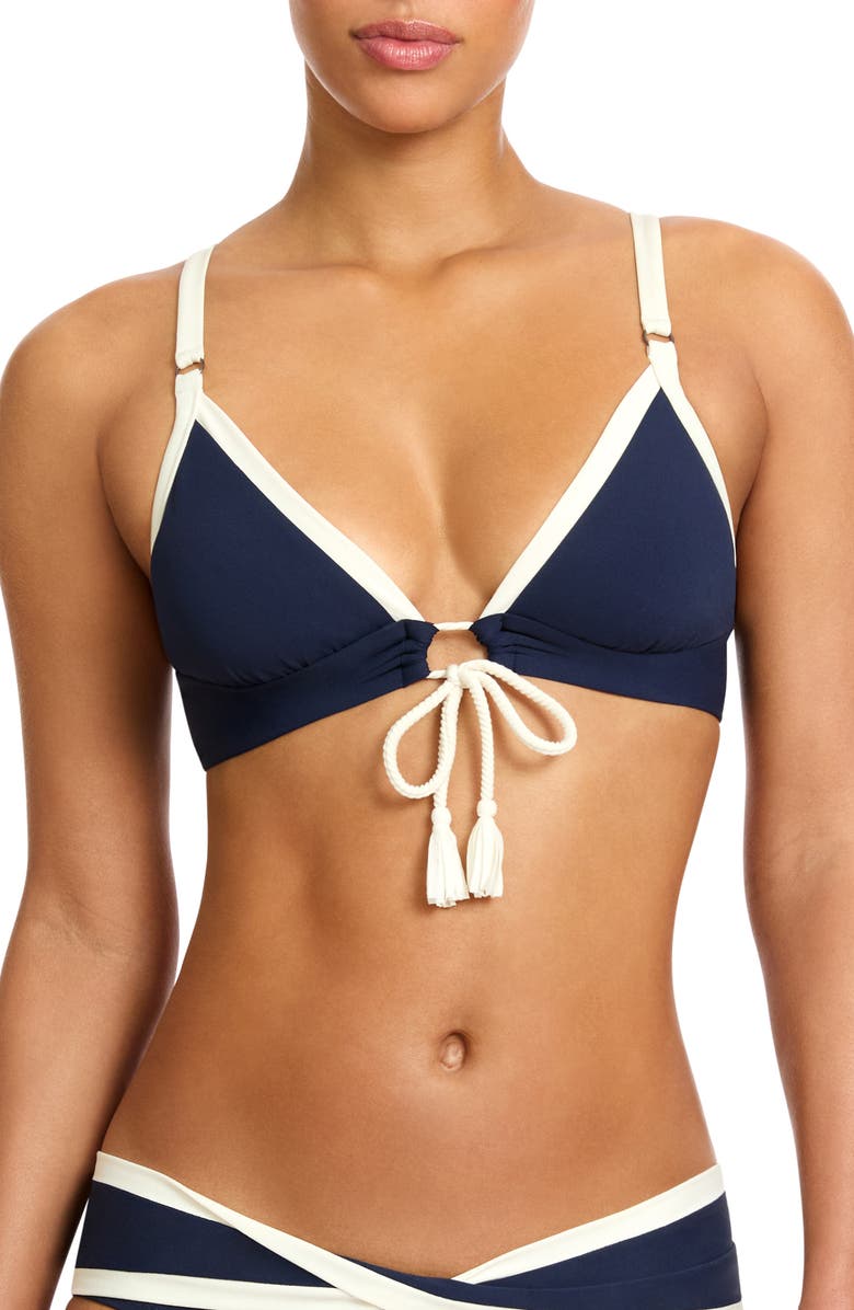 Robin Piccone Tierna Triangle Bikini Top, Main, color, Navy/Cream
