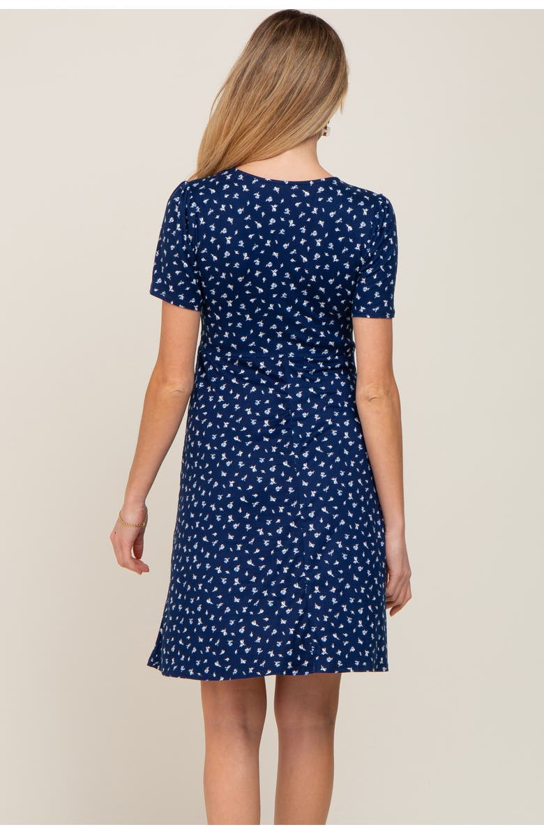 PinkBlush Floral Smocked Short Sleeve Dress, Alternate, color, Navy Blue