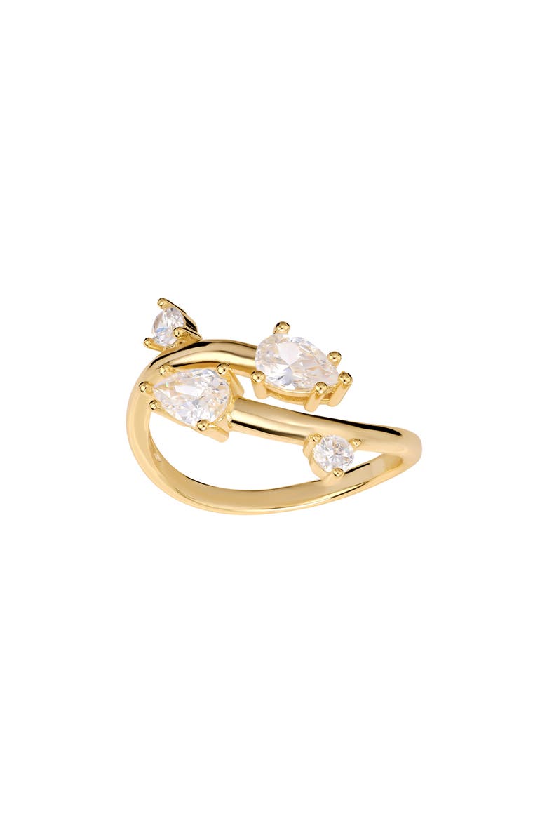 Cubic Zirconia Pear Bypass Ring, Main, color, GOLD