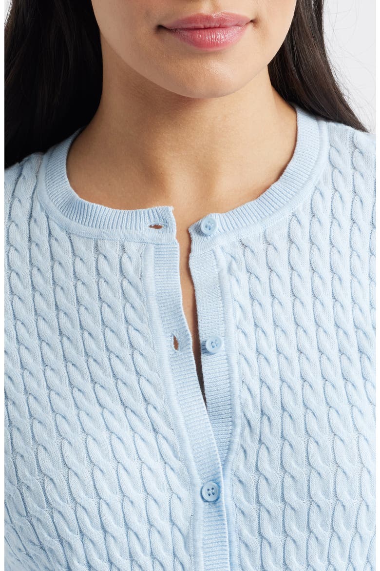 Cable Knit Cotton Button Front Cardigan, Alternate, color, SWIFT BLUE