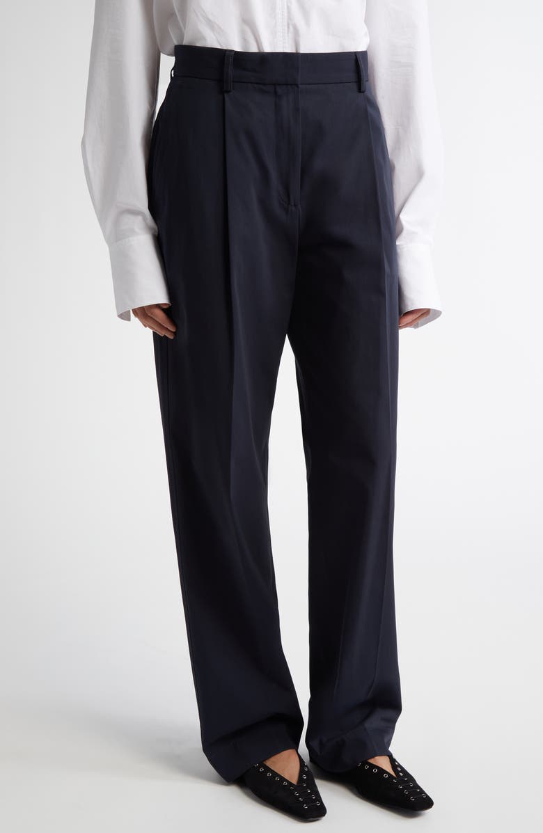 TOTEME Pleated Straight Leg Trousers, Main, color, Nightfall