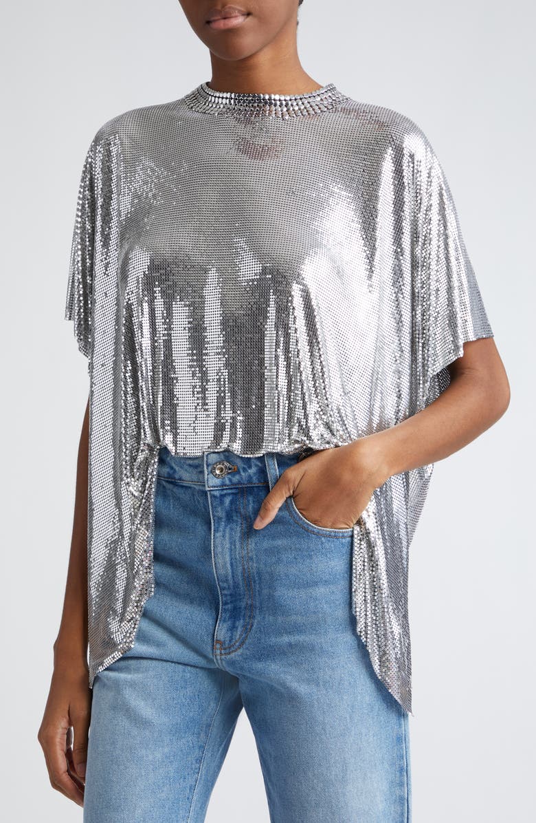 Rabanne Draped Aluminum Mesh Top, Alternate, color,