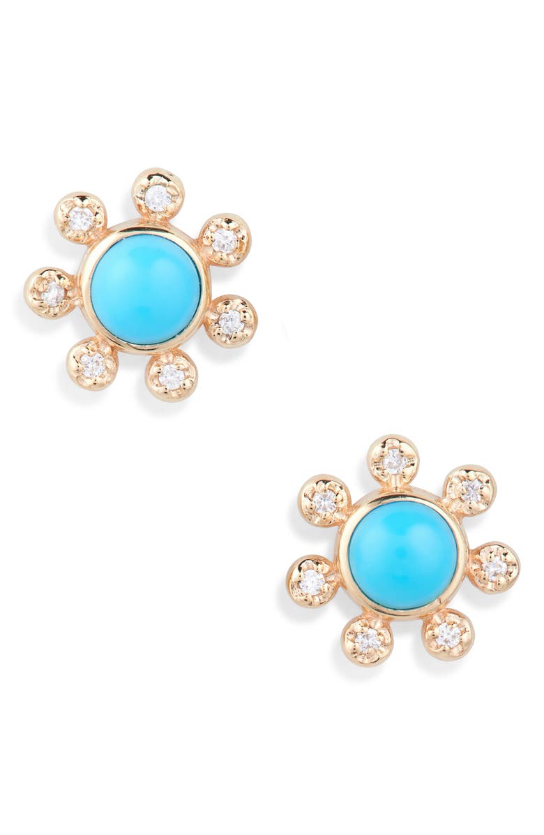 Anzie Dew Drop Étoile Semiprecious Stone & Diamond Stud Earrings, Main, color, Turquoise/ Aqua