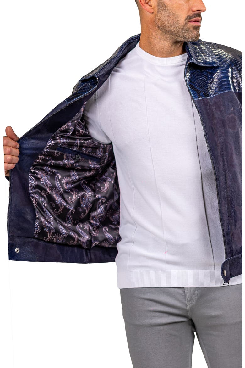 Leather Jacket, Alternate, color, BLACK/ BLUE