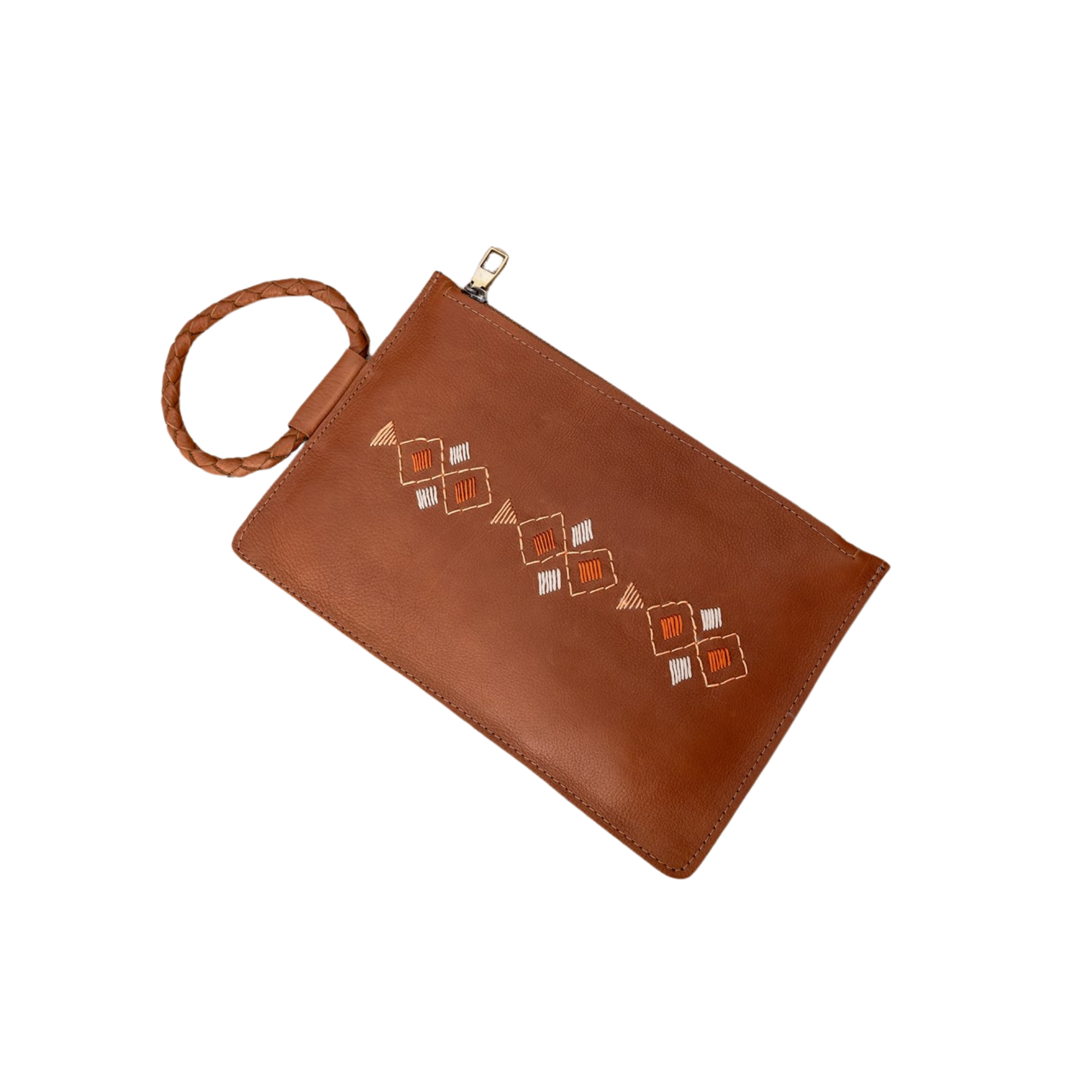 Amasouk Sahara Embroidered Clutch, Main, color, Brown
