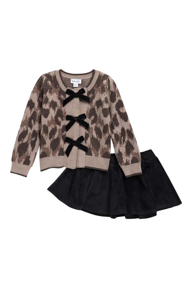Kids' Leopard Bow Cardigan & Skirt Set, Main, color, LEOPARD PRINT