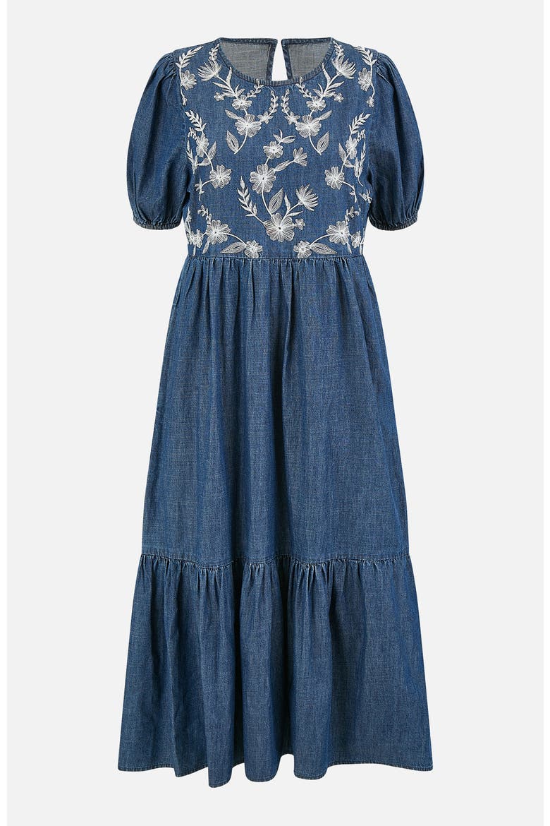 Floral Embroidered Puff Sleeve Dress, Alternate, color, Blue