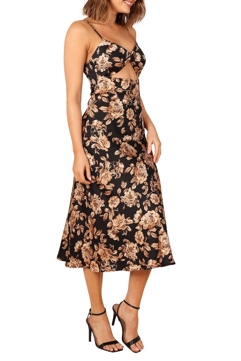 Saga Floral Cutout Midi Dress, Alternate, color, BLACK FLORAL