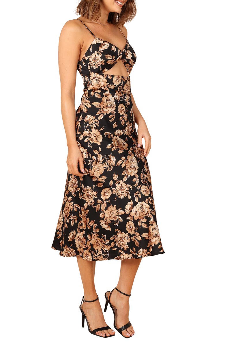 Petal & Pup Saga Floral Cutout Midi Dress, Alternate, color, Black Floral