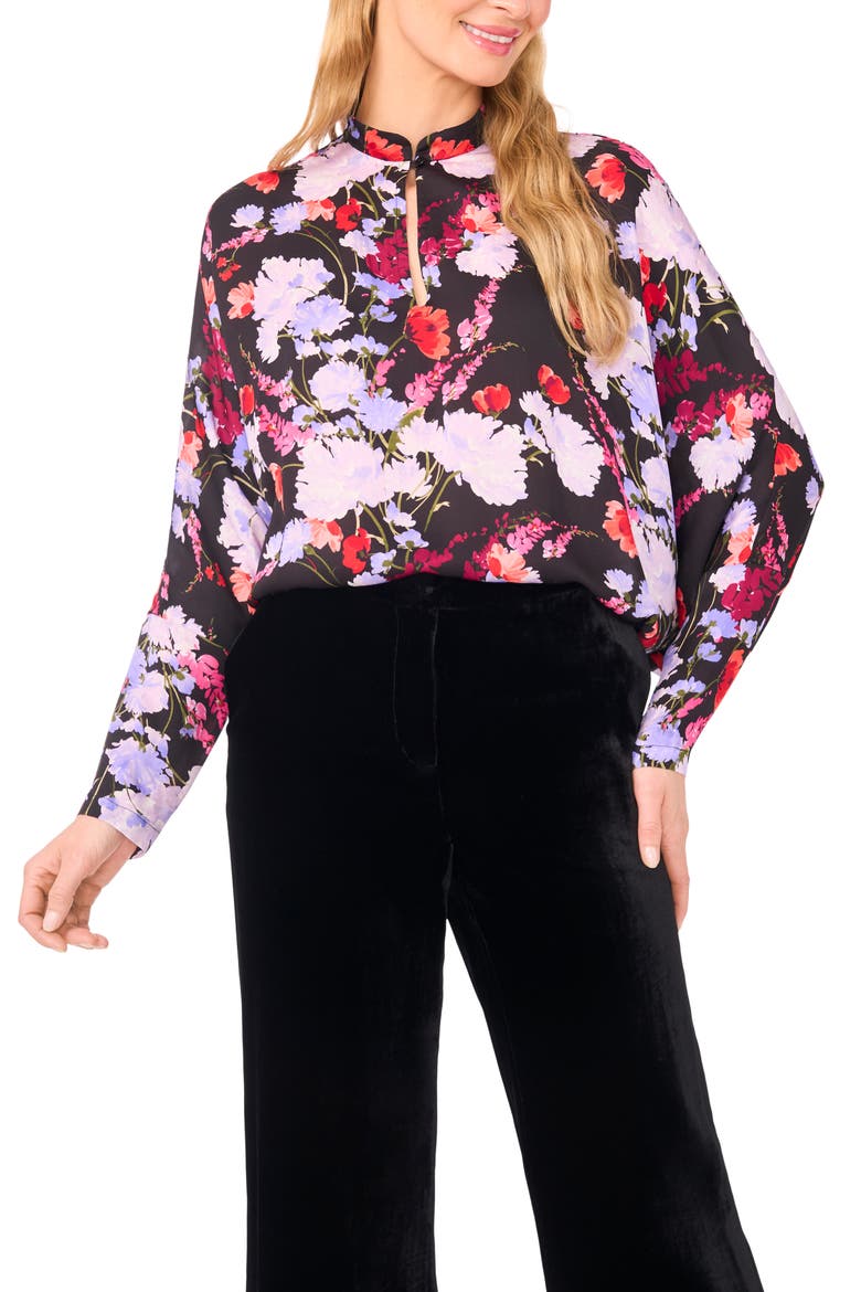Alicia Floral Dolman Sleeve Top, Main, color, RICH BLACK