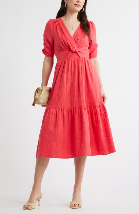 Twist Detail Gauze Midi Dress