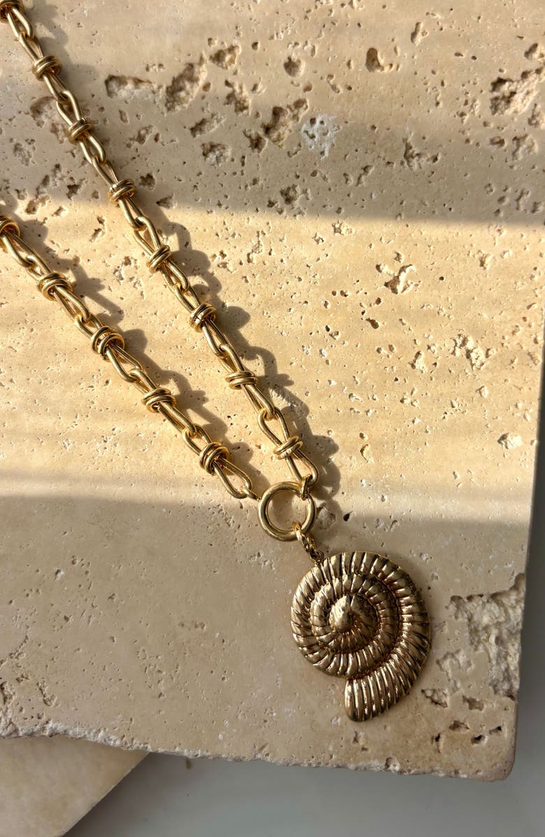 Adornia Textured Shell Pendant Necklace, Alternate, color, Gold