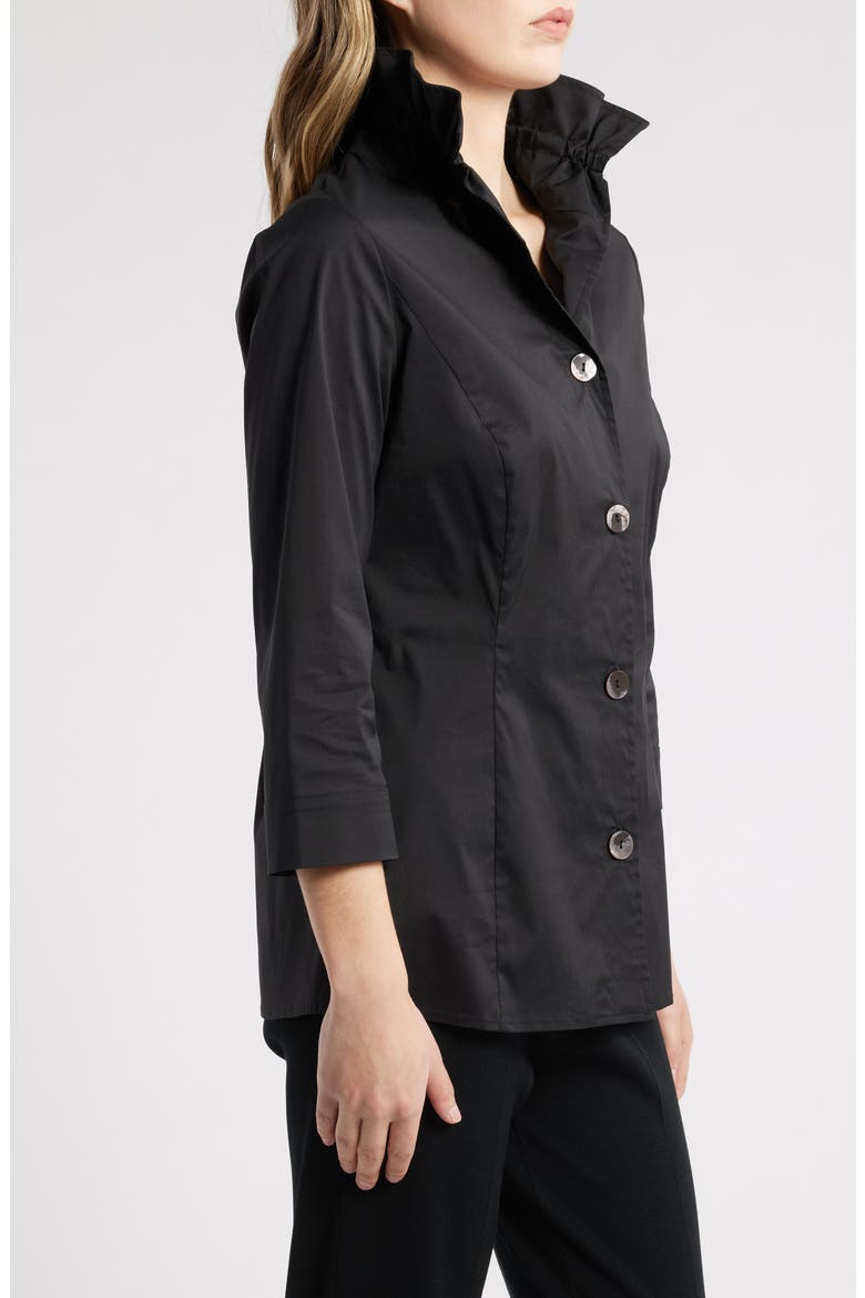 Ruffle Collar Cotton Poplin Blouse, Alternate, color, BLACK