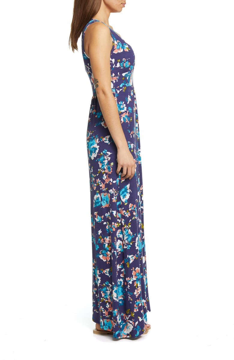 Loveappella Floral Print Sleeveless Jersey Maxi Dress, Alternate, color, Navy