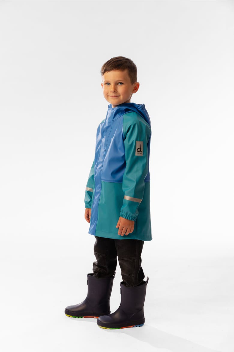 Colorblock Hooded Full-Zip Rain Jacket, Alternate, color, Dark Turquoise