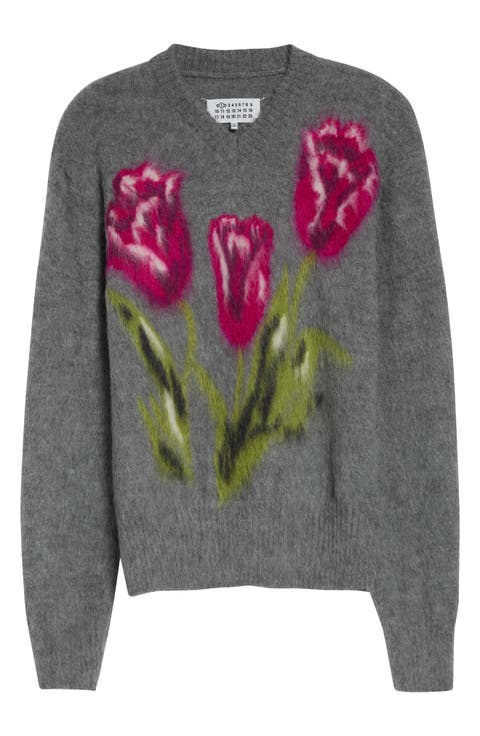 Floral Brushed Wool & Alpaca Blend Sweater