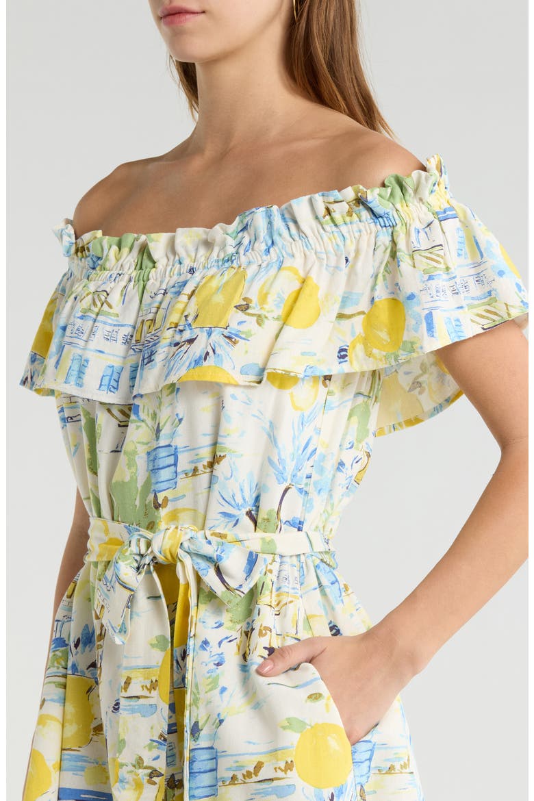 Amalfi Coast Off the Shoulder Minidress, Alternate, color, BLUE MULTI