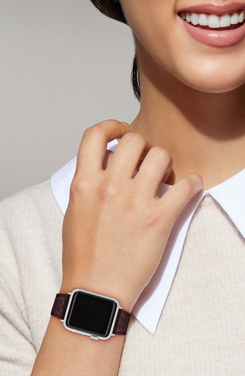 COACH Signature C Silicone 20mm Apple Watch<sup>®</sup> Watchband, Alternate, color, Black Currant