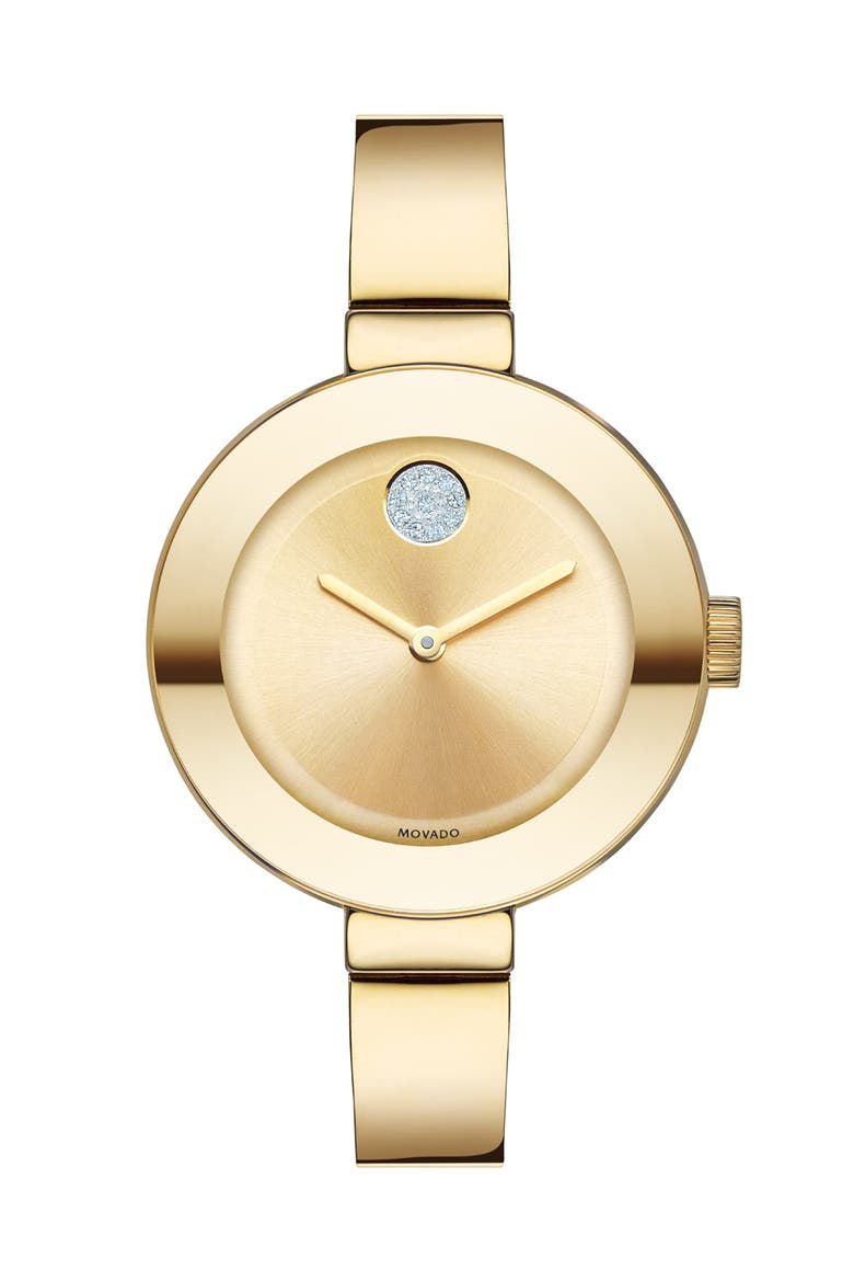 'Bold' Crystal Accent Bangle Watch, 34mm, Main, color, GOLD DIAL