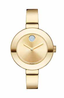 Movado 'Bold' Crystal Accent Bangle Watch, 34mm