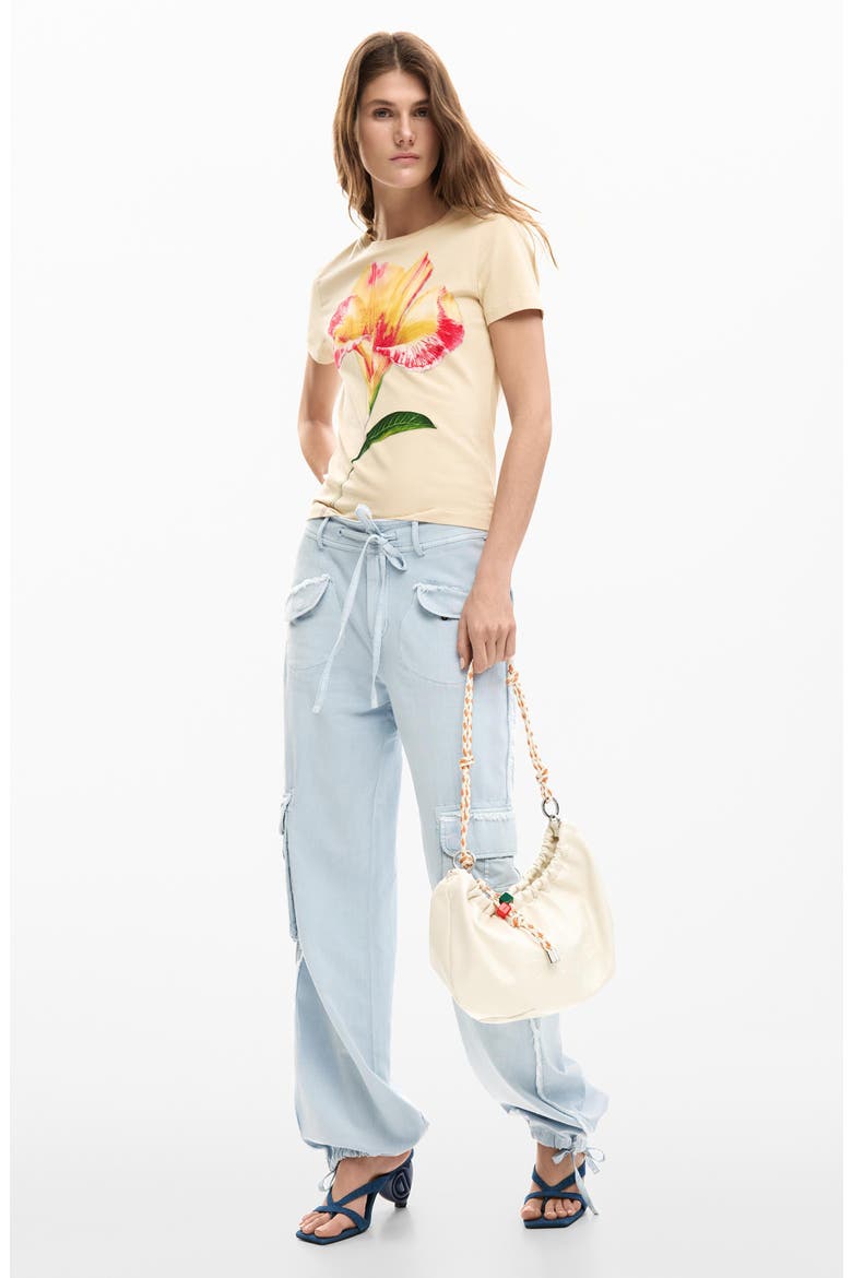 Embroidered Pansy Cotton Graphic T-Shirt, Alternate, color, LIGHT BEIGE