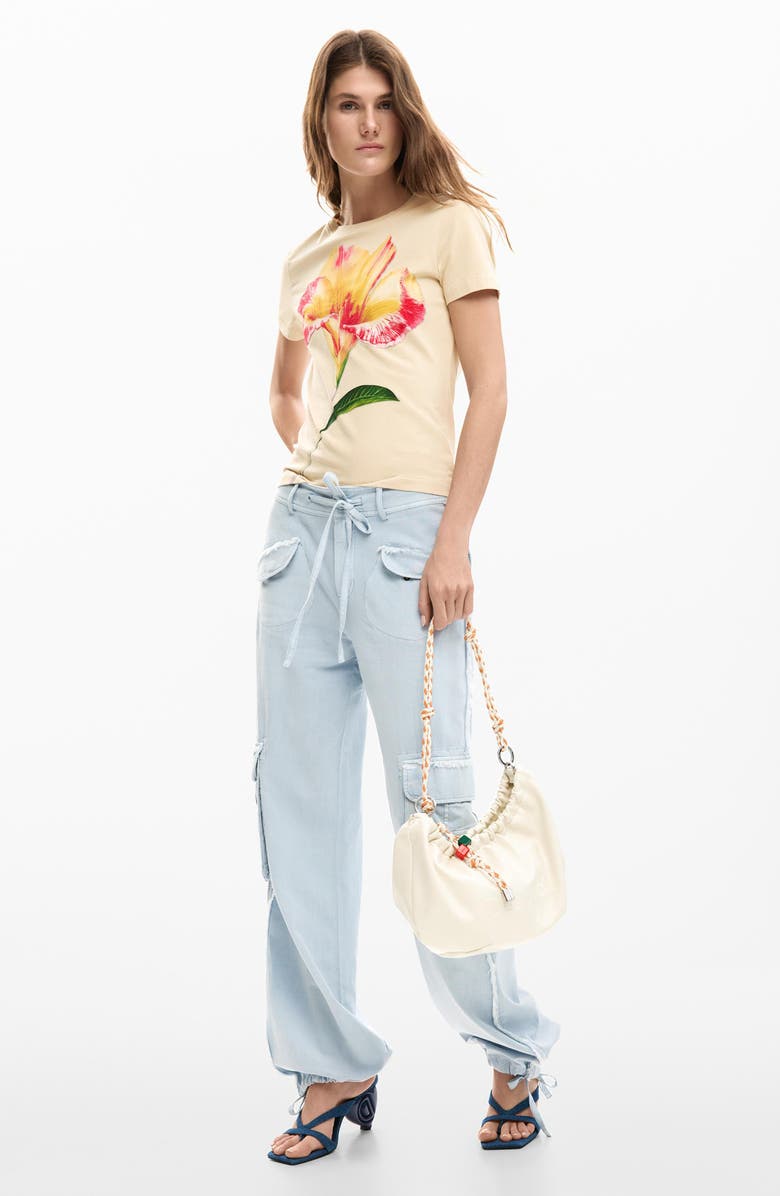 Desigual Embroidered Pansy Cotton Graphic T-Shirt, Alternate, color, 