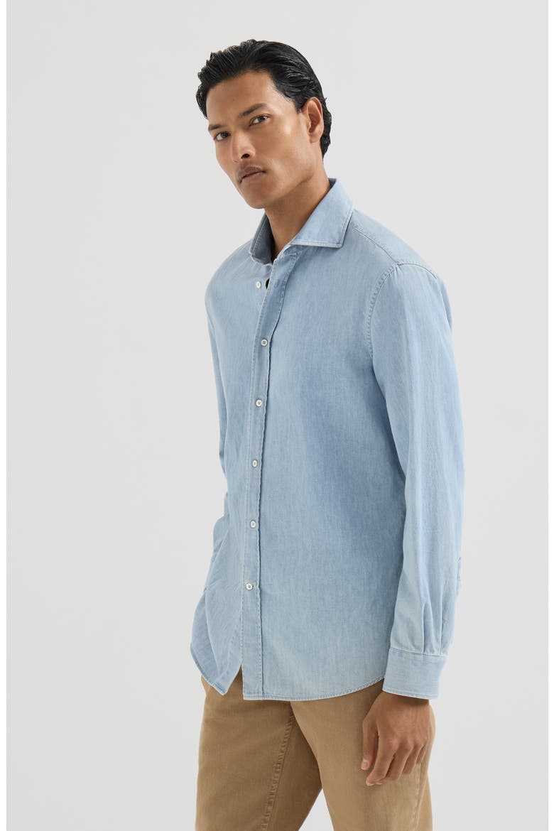 Lightweight denim shirt with spread collar, Main, color, Light Blue Denim