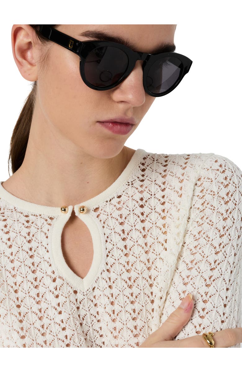 GERARD DAREL Lazare Keyhole Neck Crochet Knit Sweater, Alternate, color, Ecru