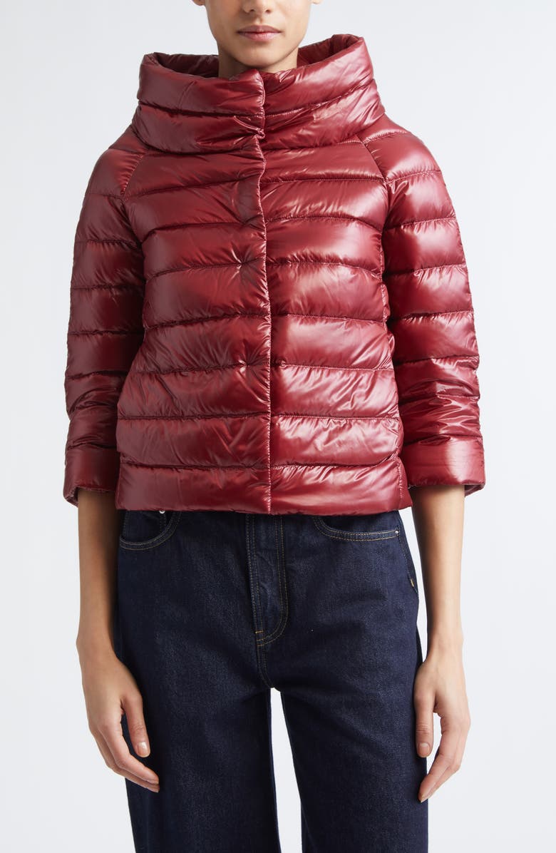 Herno Sofia Iconic Down Crop Puffer Jacket, Main, color, Burgandy