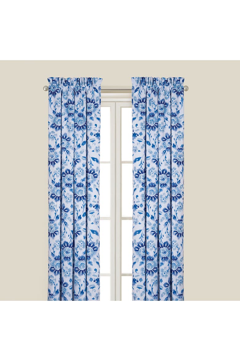 Sasha Blue Water Color Floral Cotton Drapery Single Panel Window Curtain Decor, Main, color, Blue