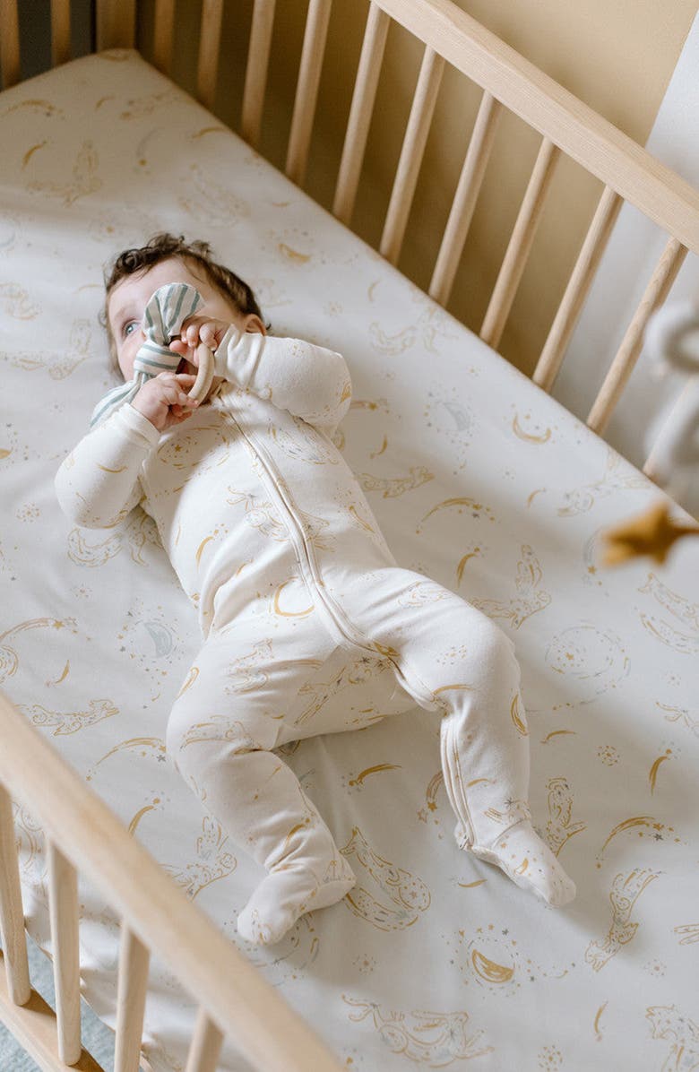 Pehr Moondance Fitted Organic Cotton One-Piece Footie Pajamas, Alternate, color, 