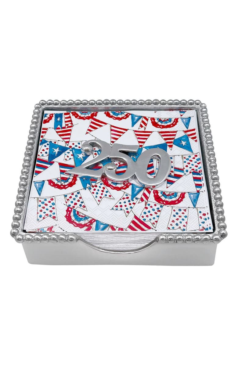 Mariposa 250 Beaded Napkin Box Set, Main, color, Silver