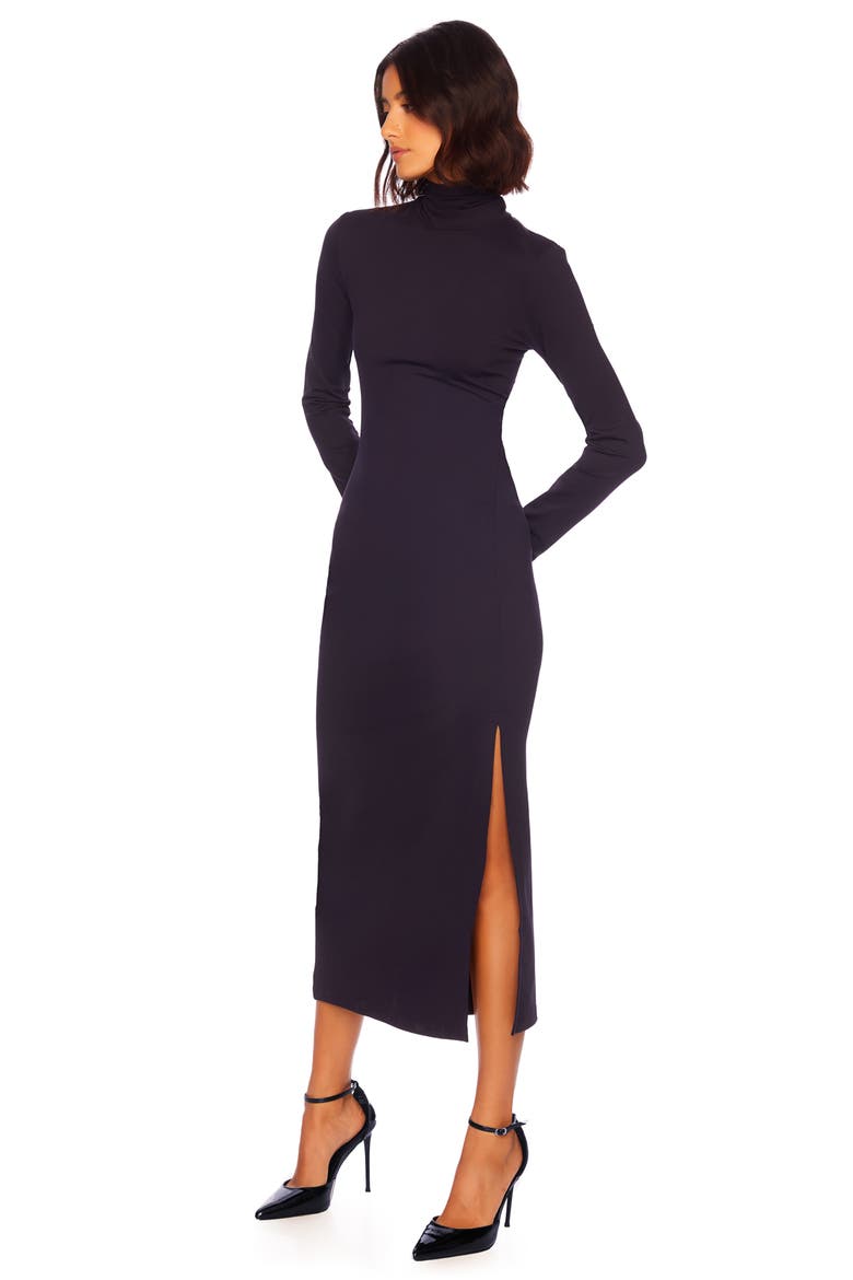 Long Sleeve Turtleneck Slit Midi Dress, Alternate, color, MIDNIGHT