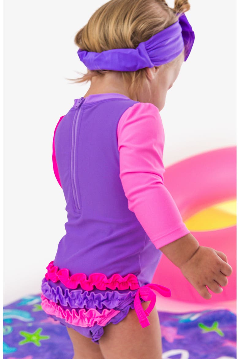 Kids' Neon Long Sleeve One-Piece Rashguard Swimsuit, Alternate, color, PURPLE