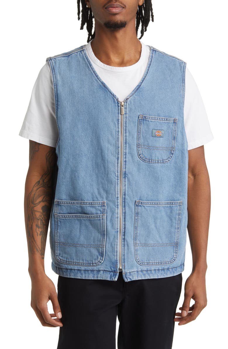 Dickies Zip Front Denim Vest, Alternate, color, 