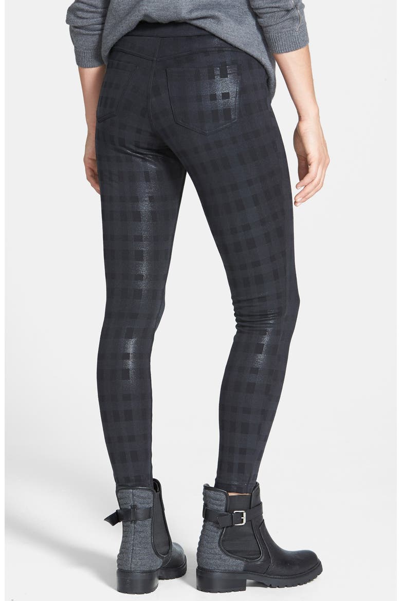 Plaid Print Ponte Leggings, Alternate, color, BLACK