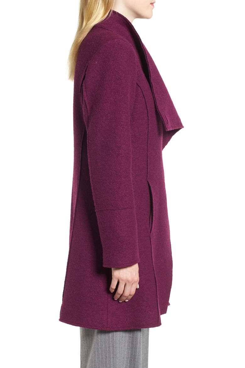Boiled Wool-Blend Asymmetrical Coat, Alternate, color, BERRY
