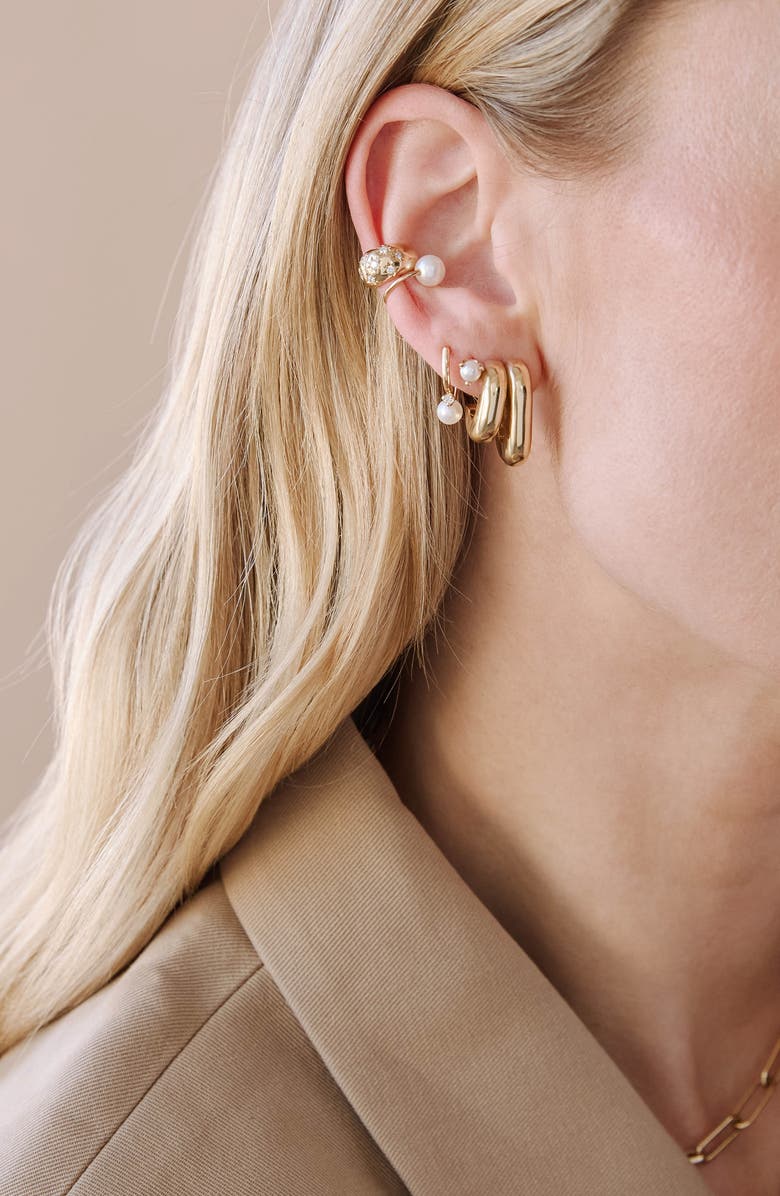 Zoë Chicco Reversible Cultured Pearl Cuff Earring, Alternate, color, 14K Yellow Gold