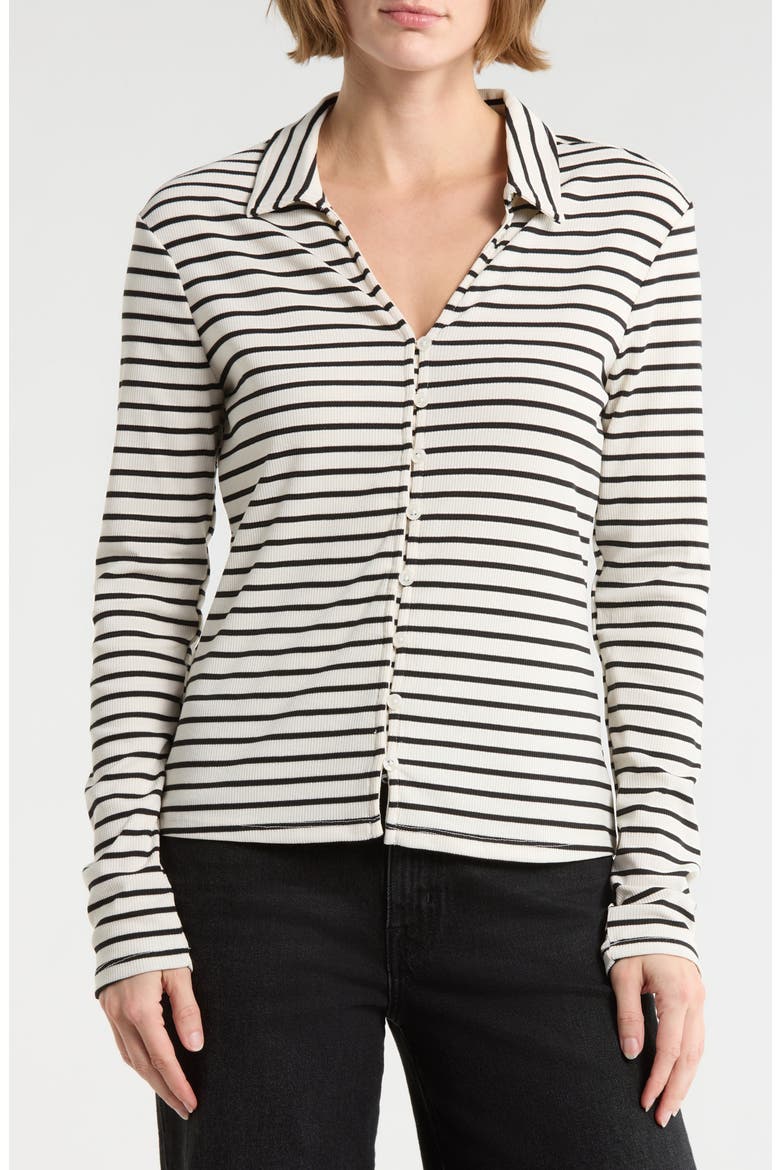 Collared Ribbed Knit Sweater, Main, color, CHALK WHITE/ BLACK