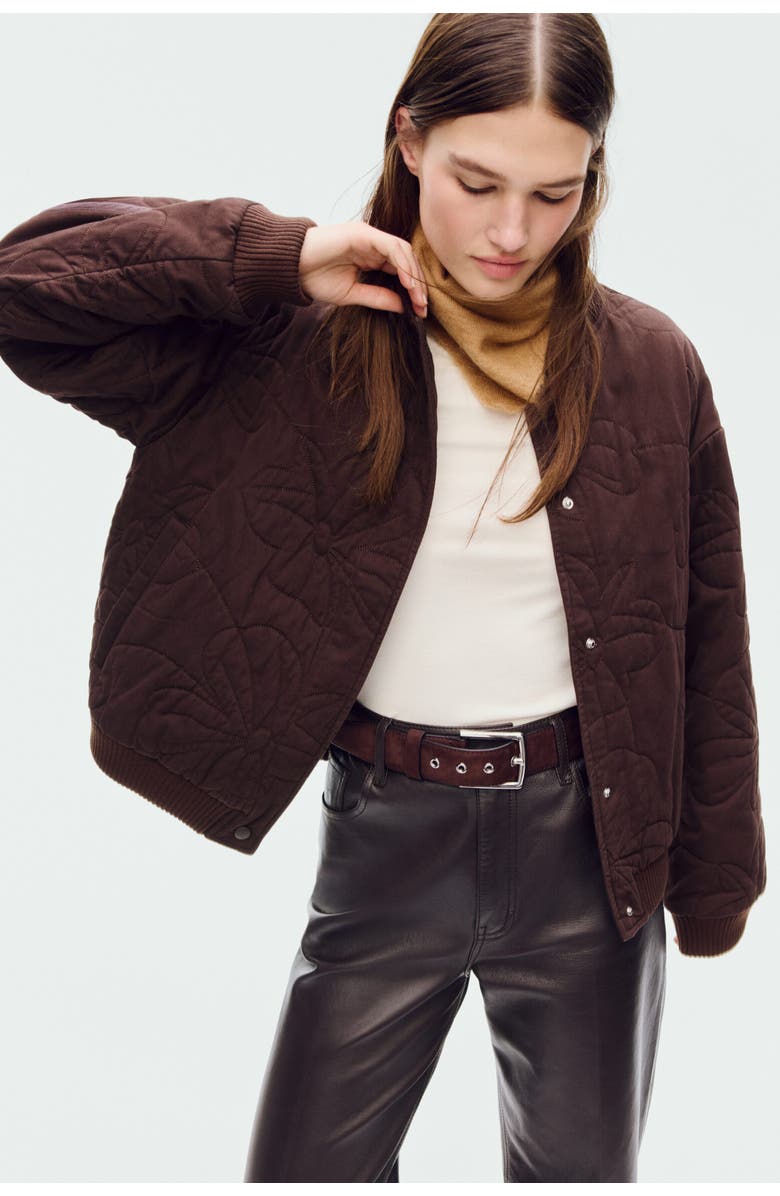 H&M Quilted Bomber Jacket, Main, color, Dark Brown