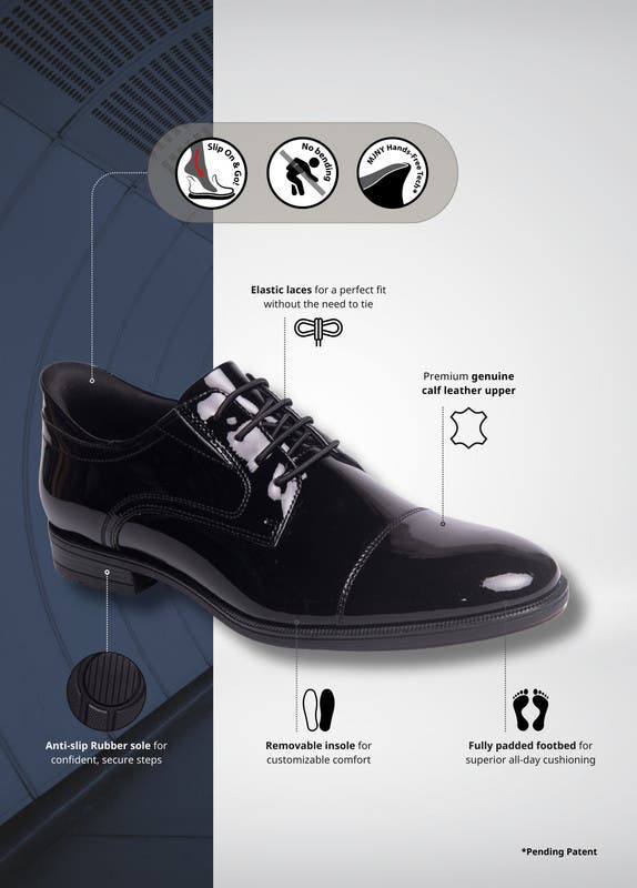 Baker Street Hands Free Technology Leather Cap Toe Dress Oxford, Alternate, color, Black Patent Leather