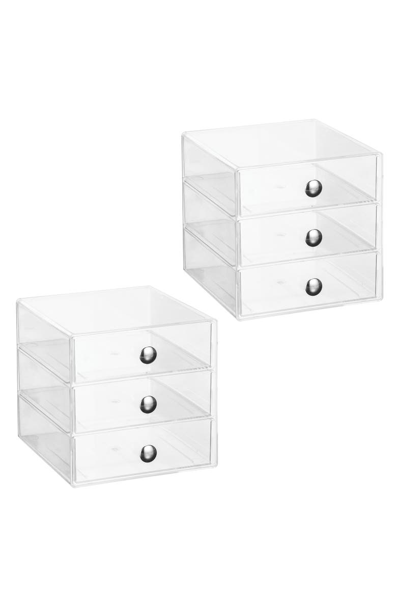 iDesign Stackable 3-Drawer Vanity Makeup Organizer - Set of 2 Clear, Main, color, Clear