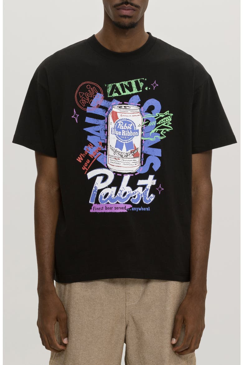 x Pabst Blue Ribbon Graffiti Graphic T-Shirt, Main, color, BLACK