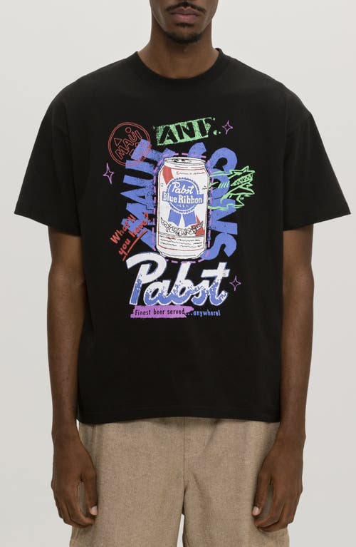 Maui And Sons Maui & Sons X Pabst Blue Ribbon Graffiti Graphic T-shirt In Black