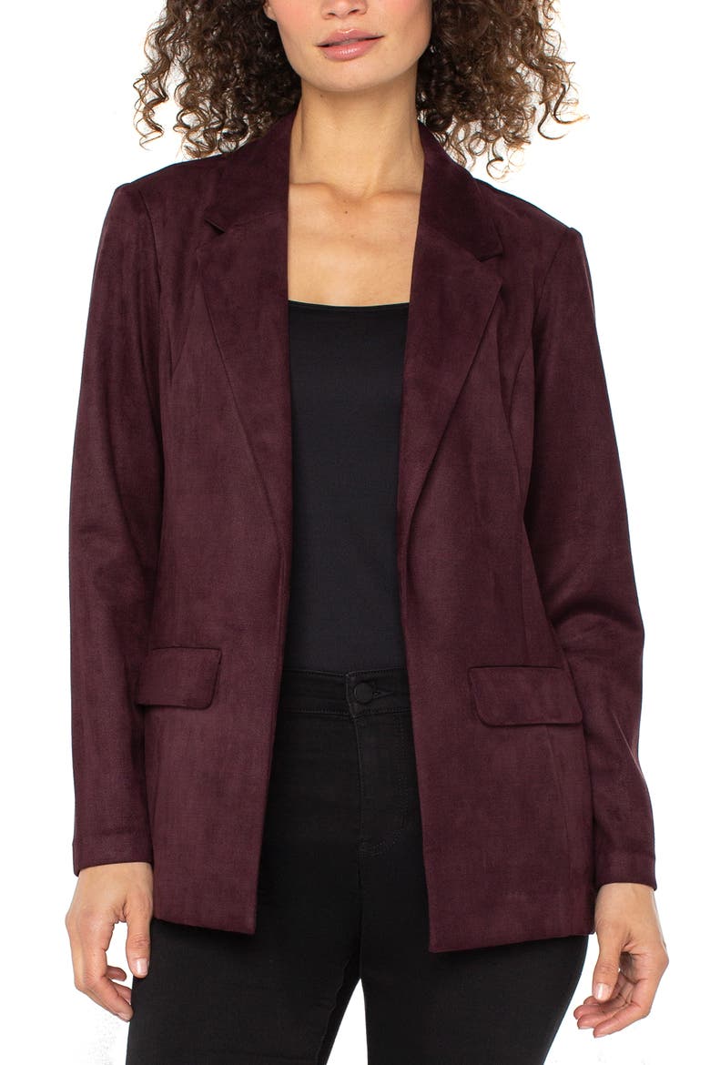 Open Front Faux Suede Blazer, Main, color, DARK OXBLOOD
