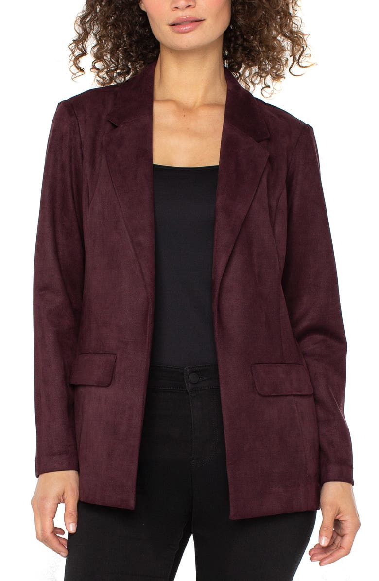 Liverpool Los Angeles Open Front Faux Suede Blazer, Main, color, Dark Oxblood