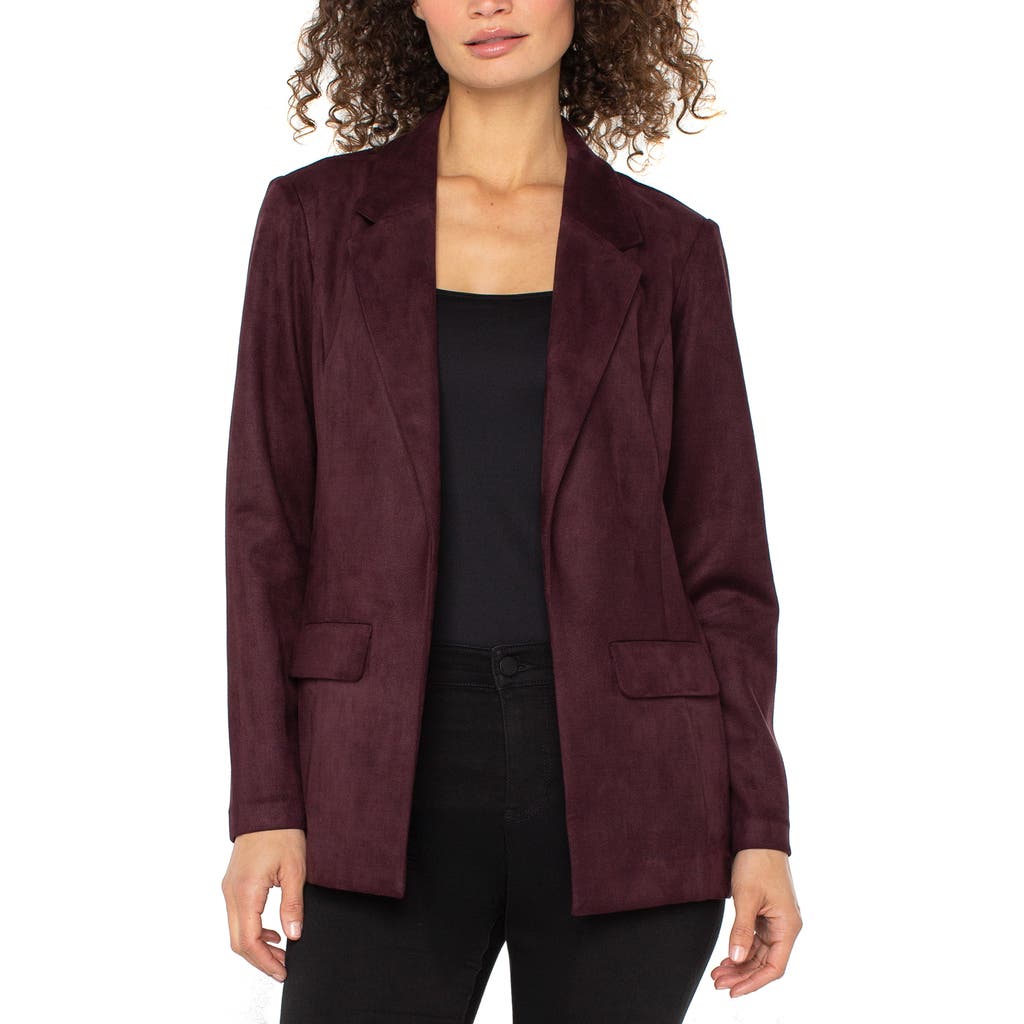 Liverpool Los Angeles Open Front Faux Suede Blazer In Burgundy